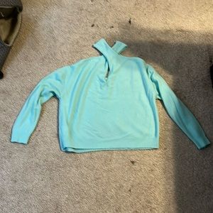 Sky blue keyhole cold shoulder sweater